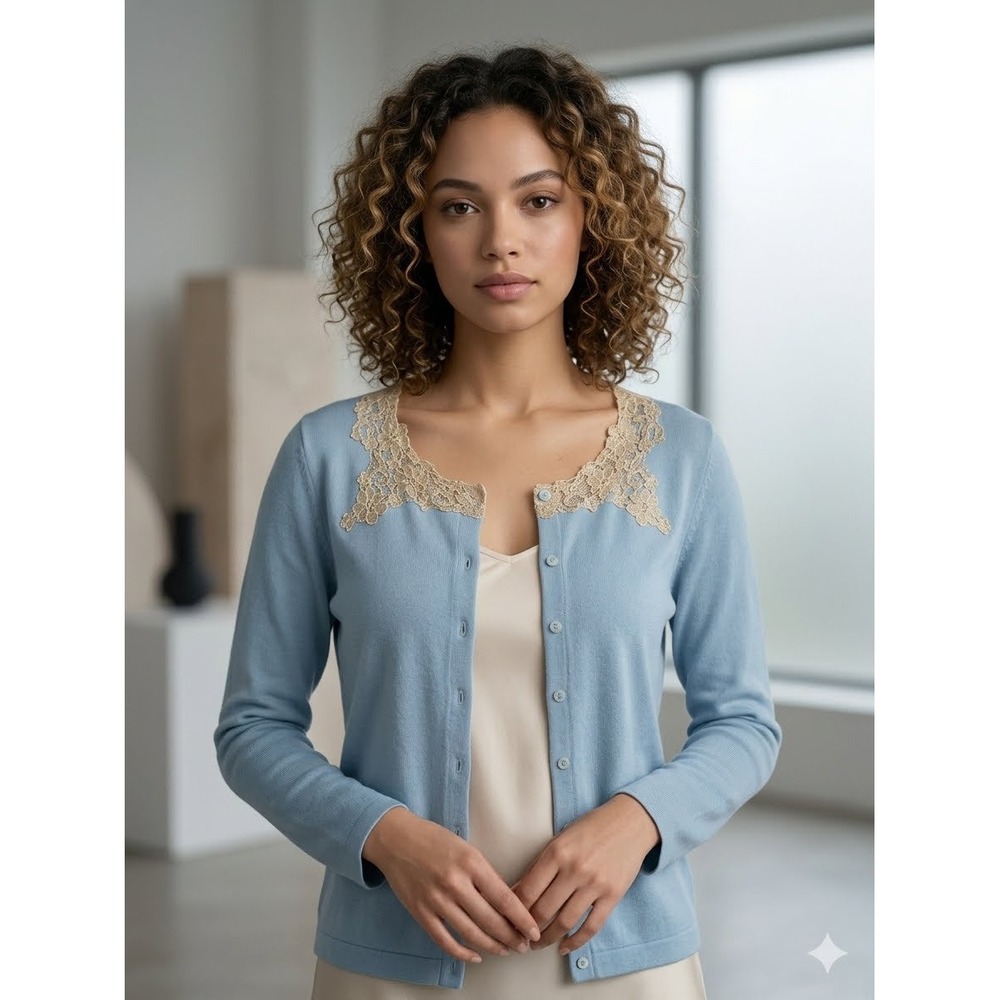 i.e. Button Front Cardigan Sweater Womens Romantic unconvectional lace dainty ce